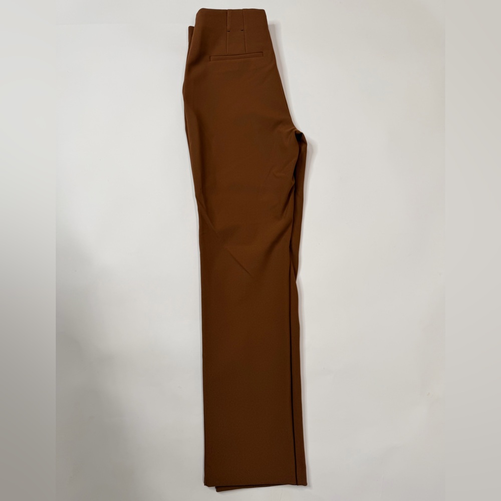 Chocolate Brown Skinny Trousers Crease Front Fitted Straight Leg Dress Pant Slim - Picture 8 of 17